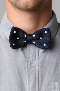 Bow Tie - Knit Bow Tie Navy Polka